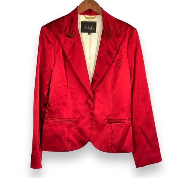 ABS Collection Allen Schwartz Red Satin Blazer Jacket Women's Size 8 - Picture 1 of 14
